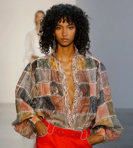 ZIMMERMANN Ninety-Six Patchwork Linen Silk Blouse Size 0 - Picture 1 of 15
