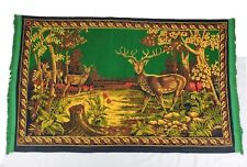 Vintage Velvet Wall Tapestry Hanging Deer Hunting Fringe Cabin Lodge Mid-Century
