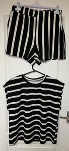 New SHEIN Black & White Striped 2 Piece Shorts/Top Set, Size XL (UK 14-16) - Picture 1 of 6