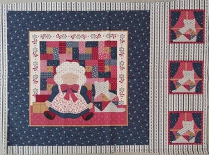 Vintage Cranston ~ "Sonnenhaube Puppe & Kätzchen" ~ Baumwollstoff Panel ~ 14,25"x14,25" - Bild 1 von 5