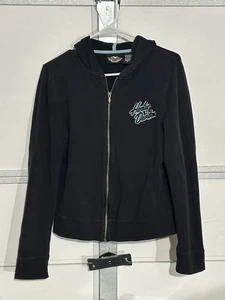 Harley-Davidson Women’s Size Medium Black Embroidered Eagle Full Zip Hoodie #30 - Picture 1 of 4