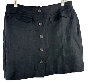 J. Crew Skirt Womens Size 12 Black Mini, Zip, Button Decor, Pockets, Linen - Picture 1 of 7
