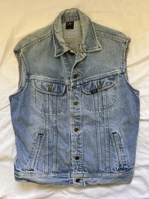 ¡Raro! Chaleco Jean Lee Riders Vintage Años 80 Talla XL Manga Corte Denim Ácido 44” Azul Foto 1 de 4