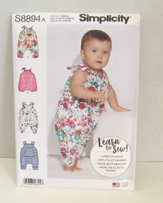 Simplicity Learn To Sew! Knit Rompers Pattern #8894 Infant XXS - L Uncut - Image 1 of 2