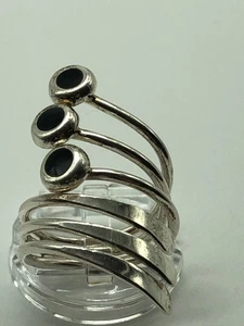 Vintage 925 Sterling Silver BLACK ONYX CROSSOVER Ring 33.5mm 7.7g Sz 8 - Picture 1 of 12