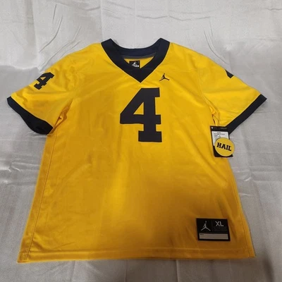 Jordan Michigan Wolverines Football Jersey #4 Boys XL  Yellow  NWT And Pin - Image 1 of 4