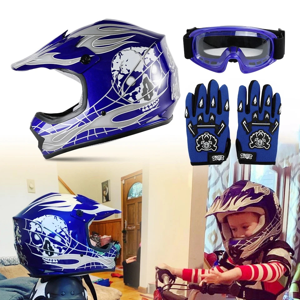 DOT Jóvenes Niños Motocicleta ATV Motocross Casco Gafas + Guantes 5 Colores S ~ XL Foto 1 de 4