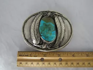OLD PAWN INDIANER NAVAJO MÜNZE SILBER ECHT TÜRKIS GÜRTELSCHNALLE - Bild 1 von 15