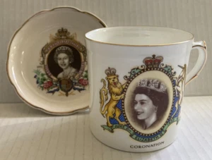 Queen Elizabeth Coronation Mug and Silver Jubilee Trinket Tray Vintage READ - Picture 1 of 10