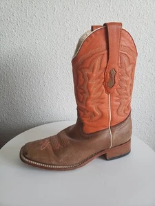 Los Altos Mocha Men Western Cowboy Orange/beige Leather Boots US 7.5 EE Handmade - Picture 1 of 14