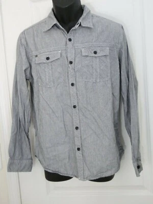 Ocean Current Mens Medium Button Front Long Sleeves Gray Striped Shirt - Image 1 of 4