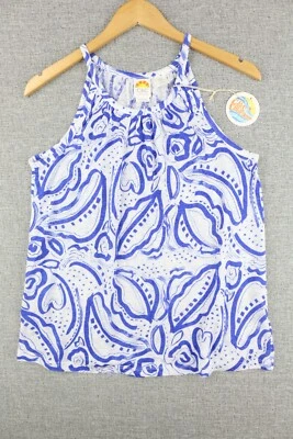 C&C California 100% Linen Sleeveless Top Women's Size S White/Blue NWT - Image 1 of 4