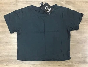 Girls' Short Sleeve Cropped Boxy Crew Neck Cotton Relaxed T-Shirt Black S M XL - Picture 1 of 3