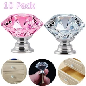10PCS Door Handle Diamond Crystal Clear Glass Cabinet Drawer Pull Knobs Home US - Picture 1 of 15