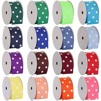Dots Grosgrain Ribbon 3/8",7/8",1 1/2",2 1/4" widths 5 &10 yd rolls 19 colors - Image 1 of 4