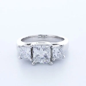 3.3 CT NATURAL DIAMOND F/SI1 PRINCESS CUT 14K WHITE GOLD CLASSIC ENGAGEMENT RING - Picture 1 of 7
