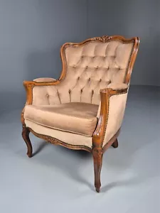 Vintage Danish Lounge Chair Beige Velour Beech Antique French Style EB8930 VCLO - Picture 1 of 16