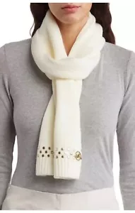 $88 MICHAEL KORS Disk Studded Logo Scarf Cream Ivory ~ 66" L x 9" W ~ NEW - Picture 1 of 7
