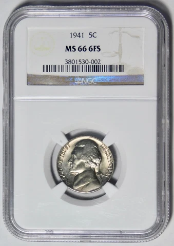 Rare! 1941 Jefferson Nickel High Grade Mint State 66 6FS Cover