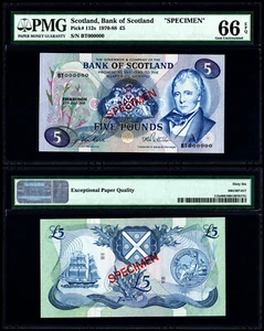 SCOTLAND BANK OF SCOTLAND 5 POUNDS (P112es) 1981 SPECIMEN PMG GEM UNC 66EPQ - Picture 1 of 1