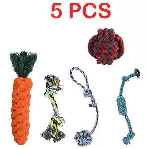 5PCS Dog Toys Bundle Tough Chew Rope Knot Ball Cat Pet Puppy Fetch Toy Set NEW - Picture 1 of 10