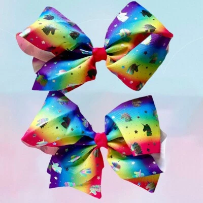 2 Piezas Arco Iris Iridiscente Unicornios Estrellas Firma Pelo Moño Nuevo con Etiquetas Alegría, Baile Foto 1 de 4