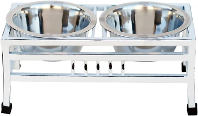 Lanchonete de ferro forjado para cachorros com acabamento antigo - Tigelas de 2 quartos - Madeira metal, mão - Imagem 1 de 4