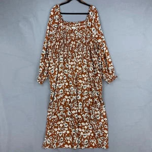 La Ligne x Target Damen Plus 3X braun Blumen gesmoktes Mieder Midi Langarm - Bild 1 von 16