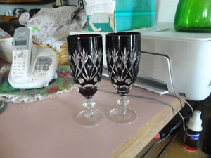 Bohemian cranberry cut to crystal 6 1/4" set of 2 champagne glasses - Picture 1 of 2