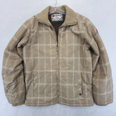 Chaqueta a cuadros de franela Quicksilver para hombre talla pequeña forro polar Y2K beige tostado Foto 1 de 4