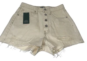 Neu mit Etikett Wild Fable abgeschnittene Shorts mit höchster Leibhöhe Größe 00 cremefarben Denim abgenutzt - Bild 1 von 8
