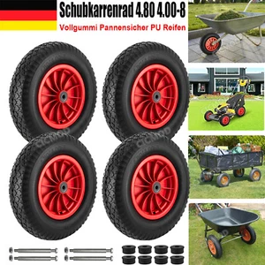 Schubkarrenrad Vollgummi Ersatzrad PU Luft Gartenkarre Achse Felge 4.80/4.00-8 - Bild 1 von 20