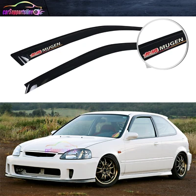 Apto para 96-00 Honda Civic hatchback visera de ventana protector de ventilación de lluvia 2 piezas con 3D Mugen Foto 1 de 4