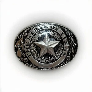 VTG Texas Silver Tone Belt Buckle Lone Star Made in the USA Western Ranch Rodeo - Picture 1 of 7