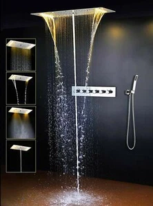 Juego de ducha de montaje en techo LED multifunción 15""x28", acero inoxidable pulido - Imagen 1 de 9