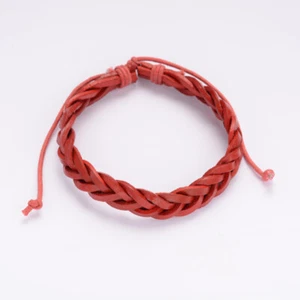 Adjustable Red Braided Leather Bracelet Unisex Stylish.64mm inner diameter 11mm - Picture 1 of 2