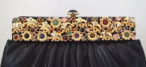 Judith Leiber Elephant Walk BAG Snake Karung Skin BLACK Gold Gems Vintage gyuh - Picture 1 of 16