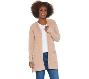 Denim & Co. Chenille Long- Sleeve Open- Front Cardigan-Warm Beige-XS-A311580 - Picture 1 of 2