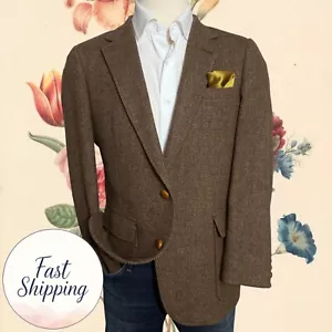HAGGAR TWEED WOOL Vintage Mens Blazer 42R Tan Sport Coat Two Button Jacket Suits - Picture 1 of 13