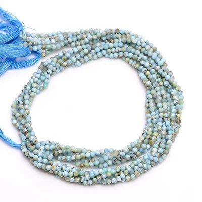 Cuentas micro facetadas redondas de piedras preciosas Larimar 100 % naturales 2,5-3 mm hilo 12,5" 19 Foto 1 de 2