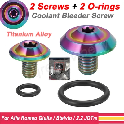 2PCS Titanium Coolant Bleeder Screws For Alfa Romeo Giulia / Stelvio / 2.2 JDTm - Image 1 of 4