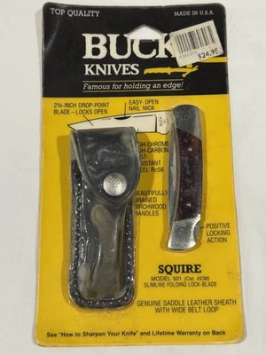 Cuchillo plegable manual Buck 501 Squire hoja de punto de caída mango de palo de rosa 0501RWS-C Foto 1 de 2
