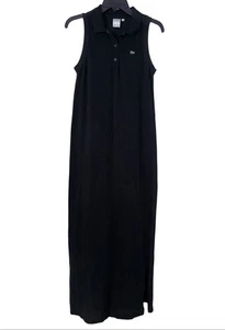 Lacoste Polo Long Dress Women's 6 Black Sleeveless Cotton Pique Tennis Prep - Picture 1 of 9