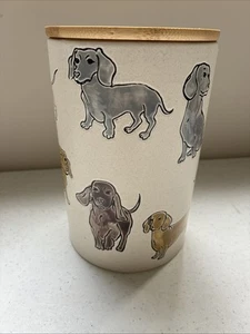 Spectrum Dachshund Dog Treat Jar Canister Ceramic Wood Lid Canister - Picture 1 of 5