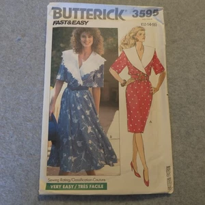 Vintage Butterick 3595 Dress Sewing Pattern Sz 12-16 Uncut Fast & Easy 1980s - Picture 1 of 7