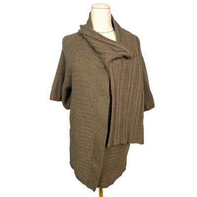 Poncho suéter de punto marrón Sparrow para mujer cuello chal talla grande S Foto 1 de 4