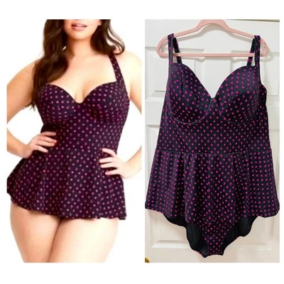Traje de baño Torrid 6 (6X 30) negro/rosa calavera lunares peplum de una pieza con sujetador Demi Foto 1 de 4