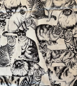 Timeless Treasures For Hi-Fashion Stoff Katzen Schwarz & Weiß Print 44" BTY - Bild 1 von 3