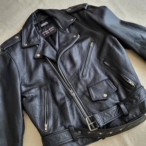 Vintage Black Leather Motorcycle Jacket Men's Size Large Wilson's Leather Warm - Picture 1 of 19