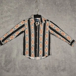 Wrangler Boys Checotah Black & Rust Button Down Pearl Snap Western Shirt - Picture 1 of 10
